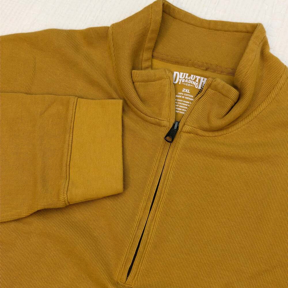 Duluth Trading Co Men 2XL Class Act French Rib 1/4 Zip Pullover Yellow Mustard